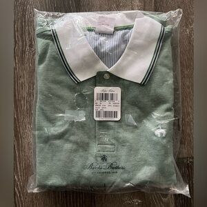 NWT Brooks Brothers Green & White Pique Polo Shirt for Men